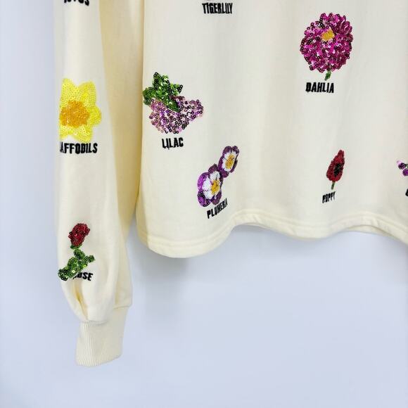 QUEEN OF SPARKLES Floral Embellished Cream Sweater - Picture 3 of 16